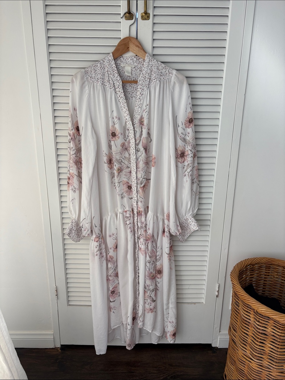 H&M White Maxi Dress with Blush Floral Print